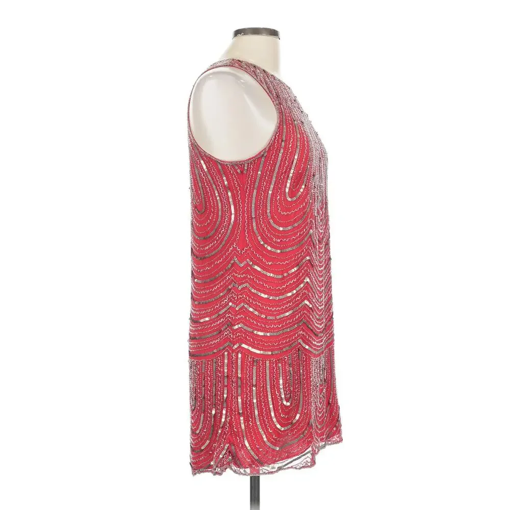 Parker NWT‎ Fuchsia Beaded Dress L Art Deco  Cocktail Party Holiday